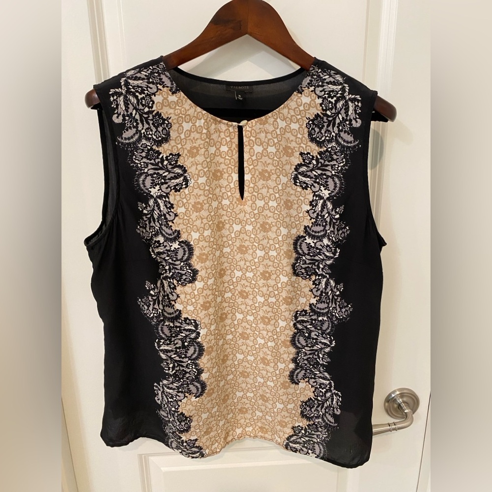 Talbots Black and Tan Sleeveless Silk Women's Top Size 16